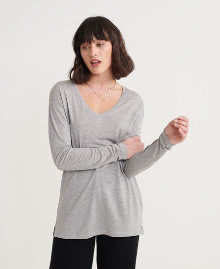 Womens Edit Premium Long Sleeved Top In Edit Grey Marl Superdry