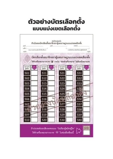 กกตเผยรูปแบบบัตรเลือกตั้ง สสเขต สีม่วง บัญชีรายชื่อสีเขียว