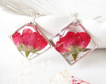 Rose Pressed Flower Earrings Etsy