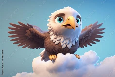 a cute adorable baby eagle character stands in nature in the style of ...