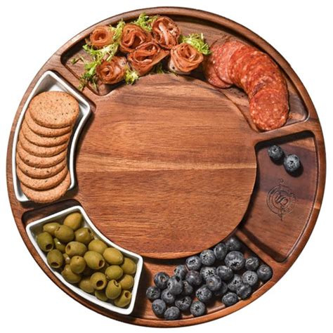 Buy Shanik Upgraded Lazy Susan Cheese Cutting Board Set Round Acacia