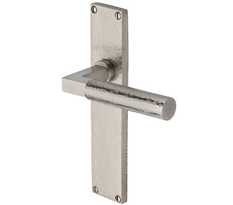 Heritage Brass Bauhaus Hammered Door Handles On 200mm Backplate Satin Nickel Vth4300 Sn Sold