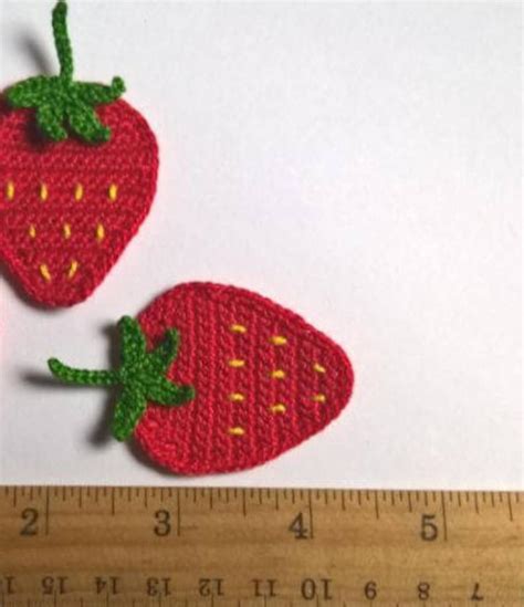 Crochet Strawberry Applique 2pcs Red Strawberry Motif Pink Etsy