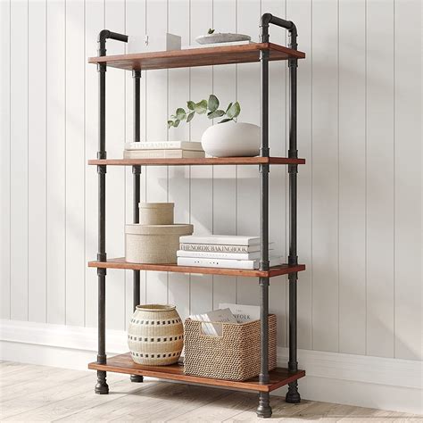 Rustic Industrial Bookcase Solid Pine Wood Shelves