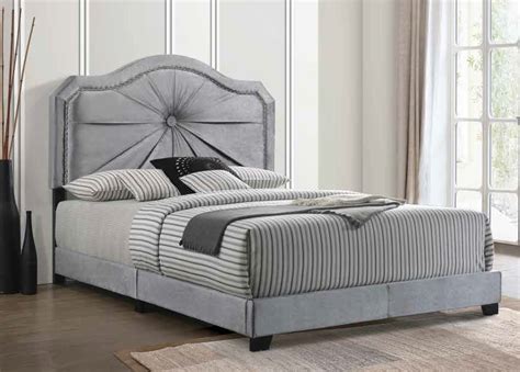 Acme Q Frankie Gray Velvet Tufted Queen Bed Frame Set Amb Furniture