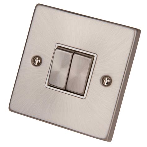 Scolmore Click Deco 10A 2 Gang 2 Way Switch Metal White Insert Satin