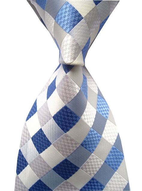 Secdtie Men S Classic Checks Silver Jacquard Woven Silk Tie Formal