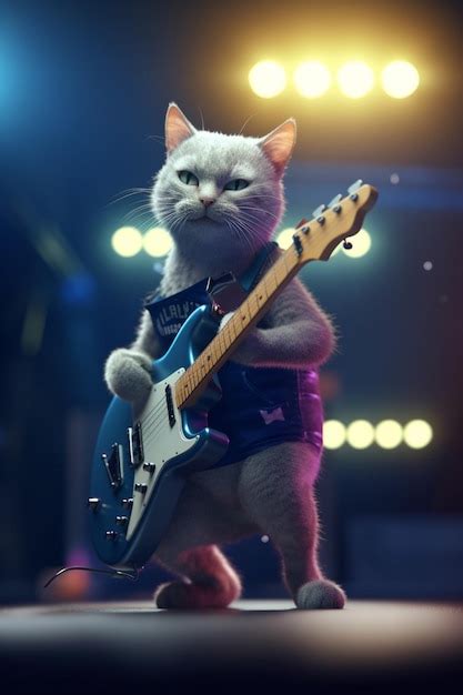 Un gato tocando una guitarra está tocando una guitarra Foto Premium