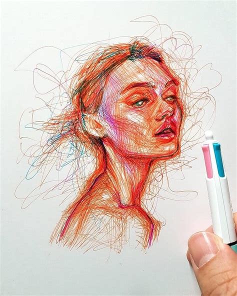 Scribble Color Pen Portraits Pen Art Drawings Scribble Drawings Pen Art