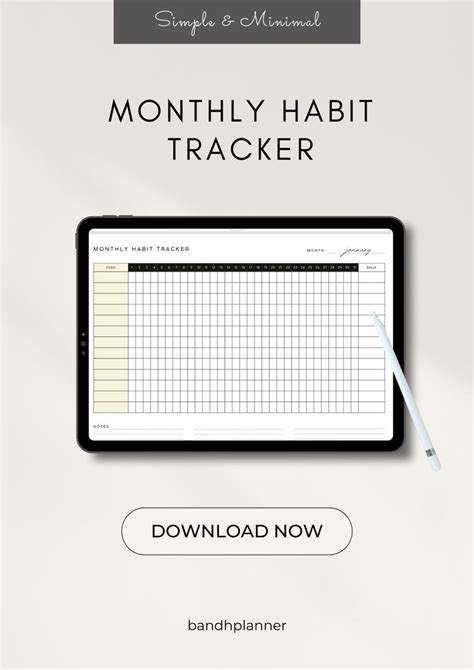 Minimalistic Monthly Habit Tracker Printable Habit Tracker Goodnotes