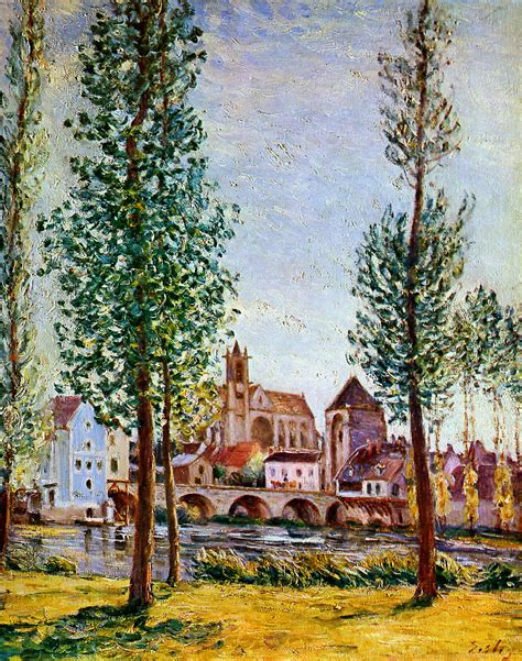 Moret auf Loing Brücke Kirche und Mühle Sun von Alfred Sisley 1839