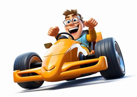 Premium Photo | 3D cartoon man driving a racing car isolated on white