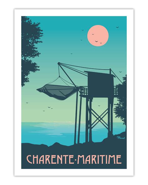 Affiche 50x70 Marcel Charente Maritime Le Carrelet Taille 30 X 40 Cm