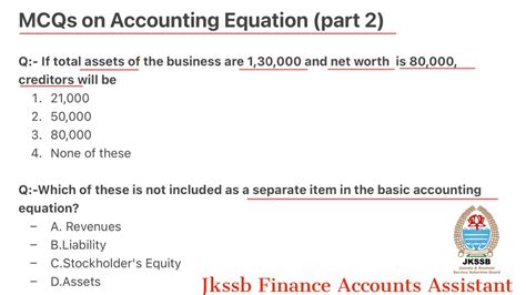 Mcqs On Accounting Equations Part For Jkssb Finance Accounts