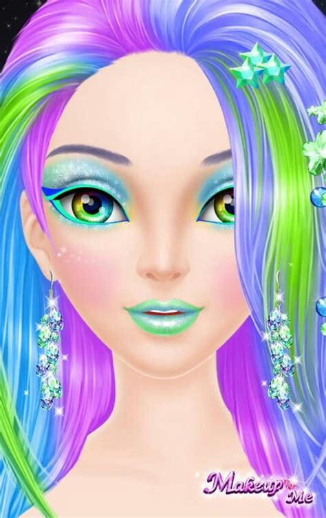 A Digital Painting Of A Woman With Purple Green And Blue Hair Wearing