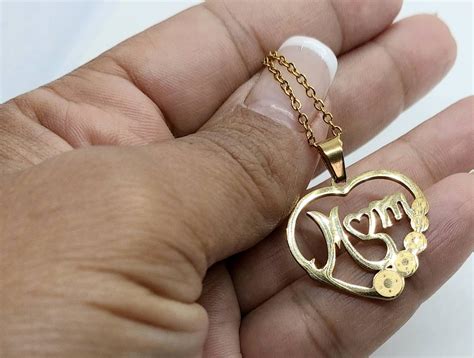 Mom Necklace Gold Necklace Mother Necklace Mom Heart Etsy