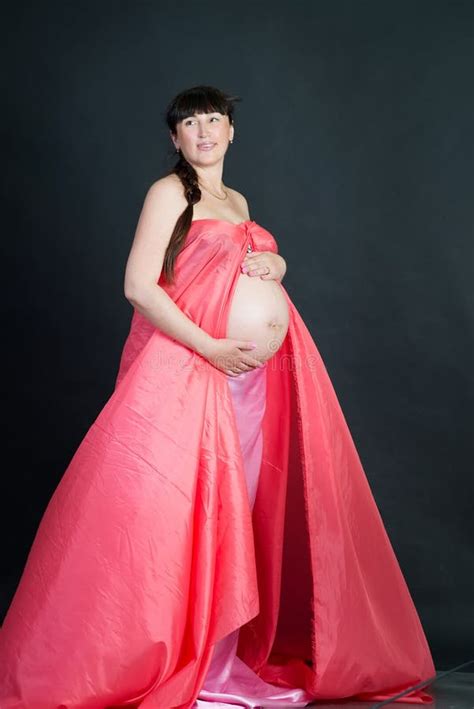 Pregnant Brunette Woman On Dark Background Stock Image Image Of