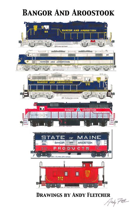 6 Hand Drawn Bangor And Aroostook Drawings By Andy Fletcher Train