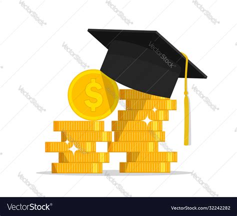 Gold Money With Graduation Cap Saving Scholarship Vector Image