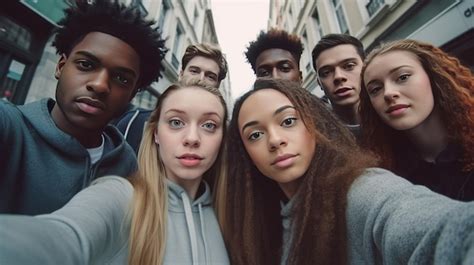 Premium Photo Multiracial Group Of Young People Taking Selfie