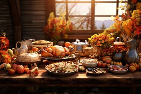 Thanksgiving Feast With A Bountiful Spread Of Stock Illustration