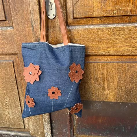 Denimtasche Mit Lederblumen Zeltschule E V