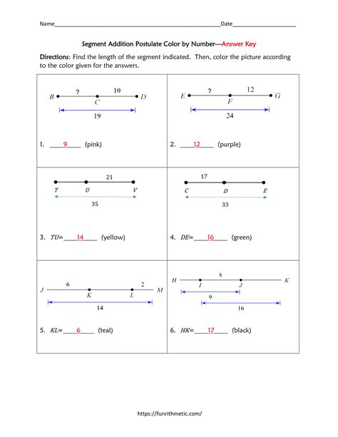 Segment Addition Postulate Color By Number 5 Funrithmetic