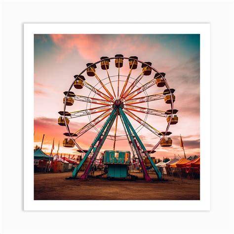 Carnival Ferris Wheel At Sunset Art Print by COURTNEYBROOKLYN - Fy