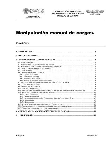 Manipulación Manual De Cargas Servicio Integrado De Prevención