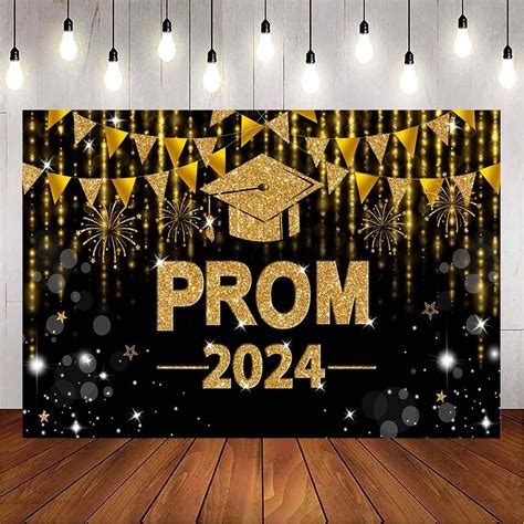 Prom 2024 Backdrop Black Gold Graduation Class Of 2024 Photo Backdrops