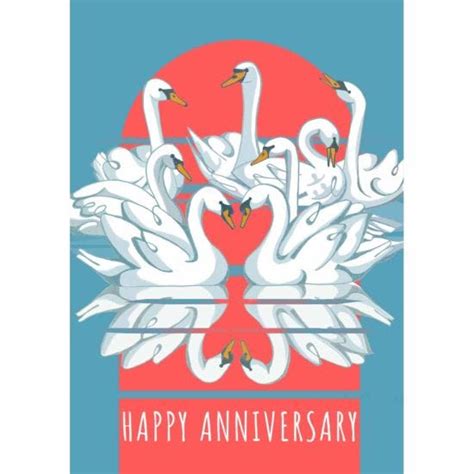 Happy Anniversary Swan Design A5 Greeting Card Print Ready