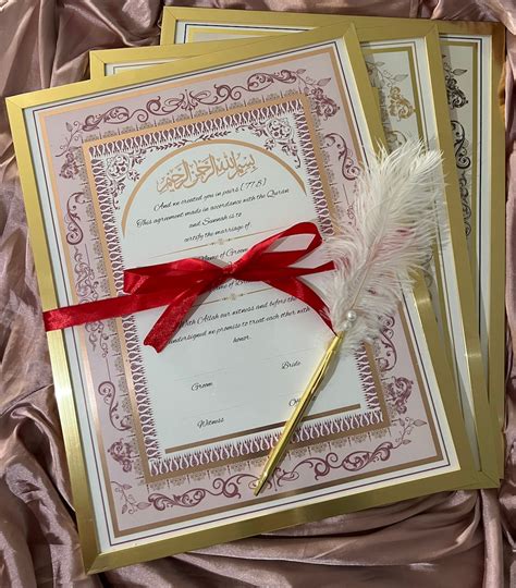 Luxury Gold Foiled Nikkah Certificate Nikkah Nama Feather Pen