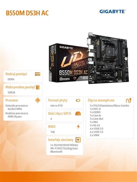 Płyta główna Gigabyte B550M DS3H AC 71STORE PL