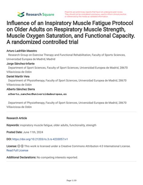 PDF Influence Of An Inspiratory Muscle Fatigue Protocol On Older