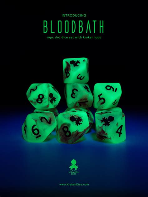 Bloodbath 10pc D10 Glow in the Dark Kraken Logo dice set – Kraken Dice