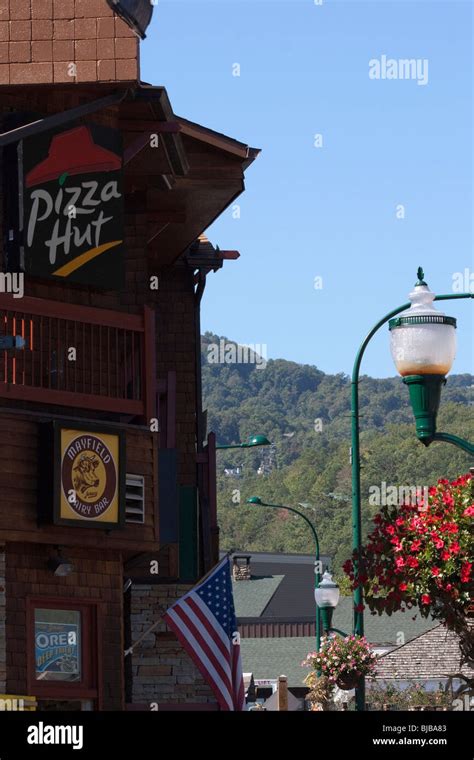 Main Street Downtown In A City Center With Forest Gatlinburg Tennessee