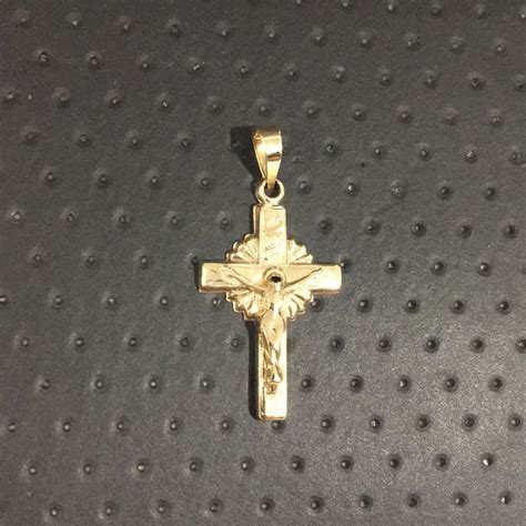 K Yellow Gold Inri Cross With Crucifix Pendant Gem