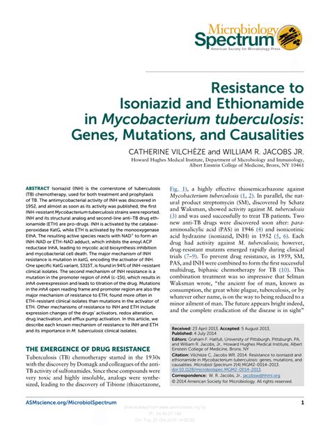 Pdf Resistance To Isoniazid And Ethionamide In Mycobacterium