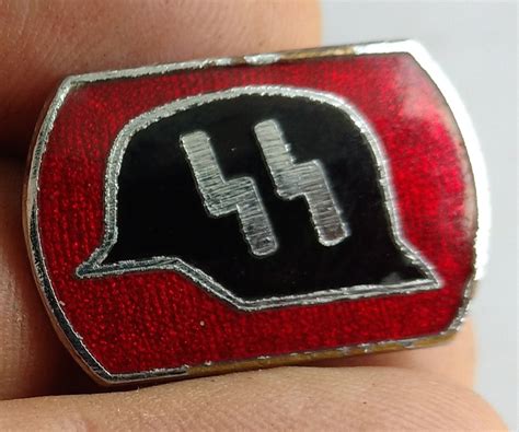 Ww German Nazi Nice Emanel Waffen Ss Pin With Nazi Helmet And Ss Rune