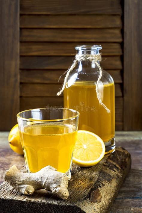 Homemade Fermented Raw Ginger Lemon Kombucha Tea Healthy Natural