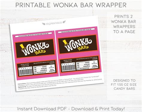 Wonka Bar Wrapper Printable Willy Wonka Bar Wrapper Instant Etsy