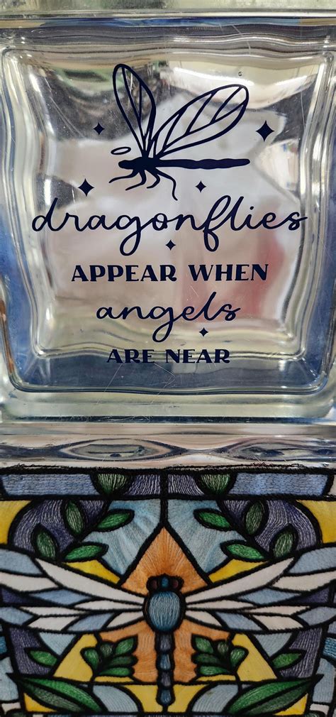 Dragonfly Glass Block Art Embroidered Stained Glass on Upcycled Double