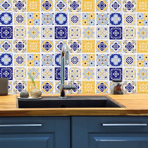 Blaue Und Gelbe Fliesenaufkleber Azulejos Fliesenaufkleber Etsy De