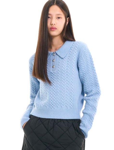 MUSINSA GENERAL IDEA Herringbone Cable Collar Knit BLUE WBC3L05516