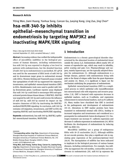 Pdf Hsa Mir P Inhibits Epithelialmesenchymal Transition In