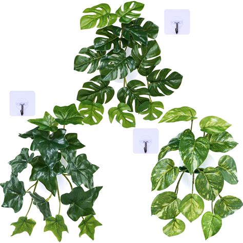 Winlyn 3 Pcs Artificial Potted Tropical Plants Hanging Wall Plants