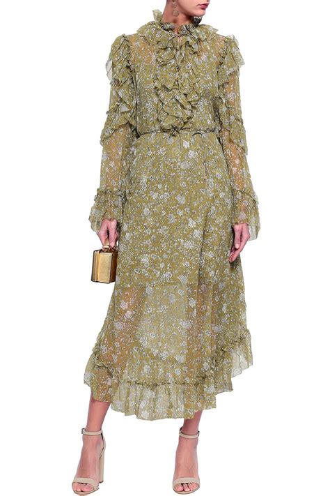 Zimmermann Ruffled Floral Print Silk Georgette Midi Dress The Outnet