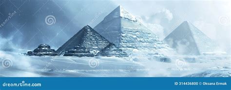 Ancient Pyramids in Snow, Egypt Pyramid in Winter, Global Cooling, Climate Change, Ice Age Stock ...