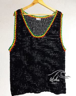 Camisa Regata Croch Masculina Listras Coloridas Aloha Croche