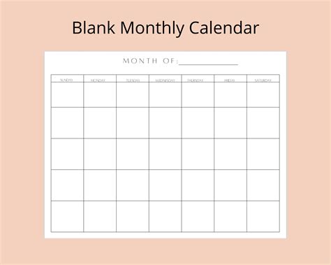 Monthly Blank Calendar Simple Calendar 11 X 8 5 Inches Horizontal Printable Calendar Pdf